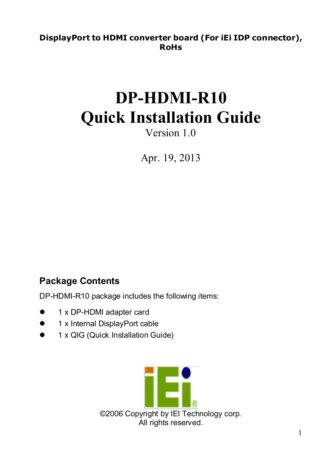 IEI Integration DP-HDMI User Manual