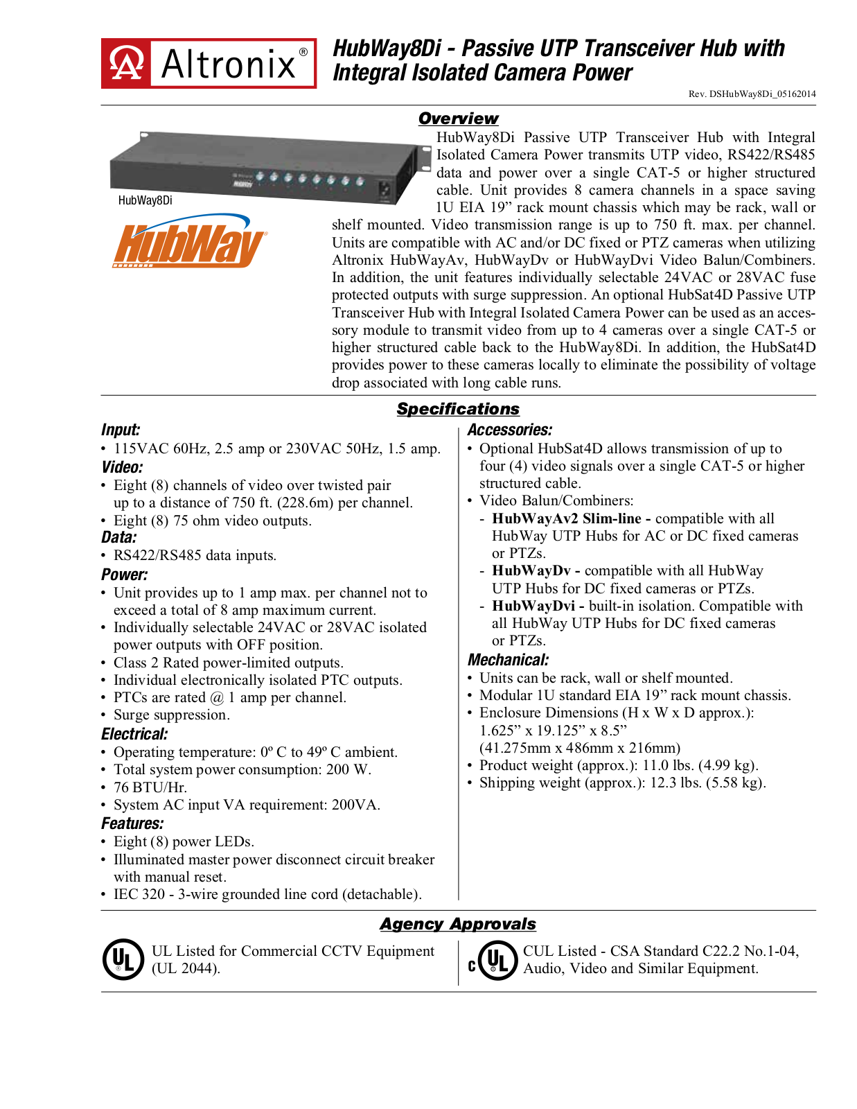 Altronix HubWay83Di, HubWay82Di Specsheet