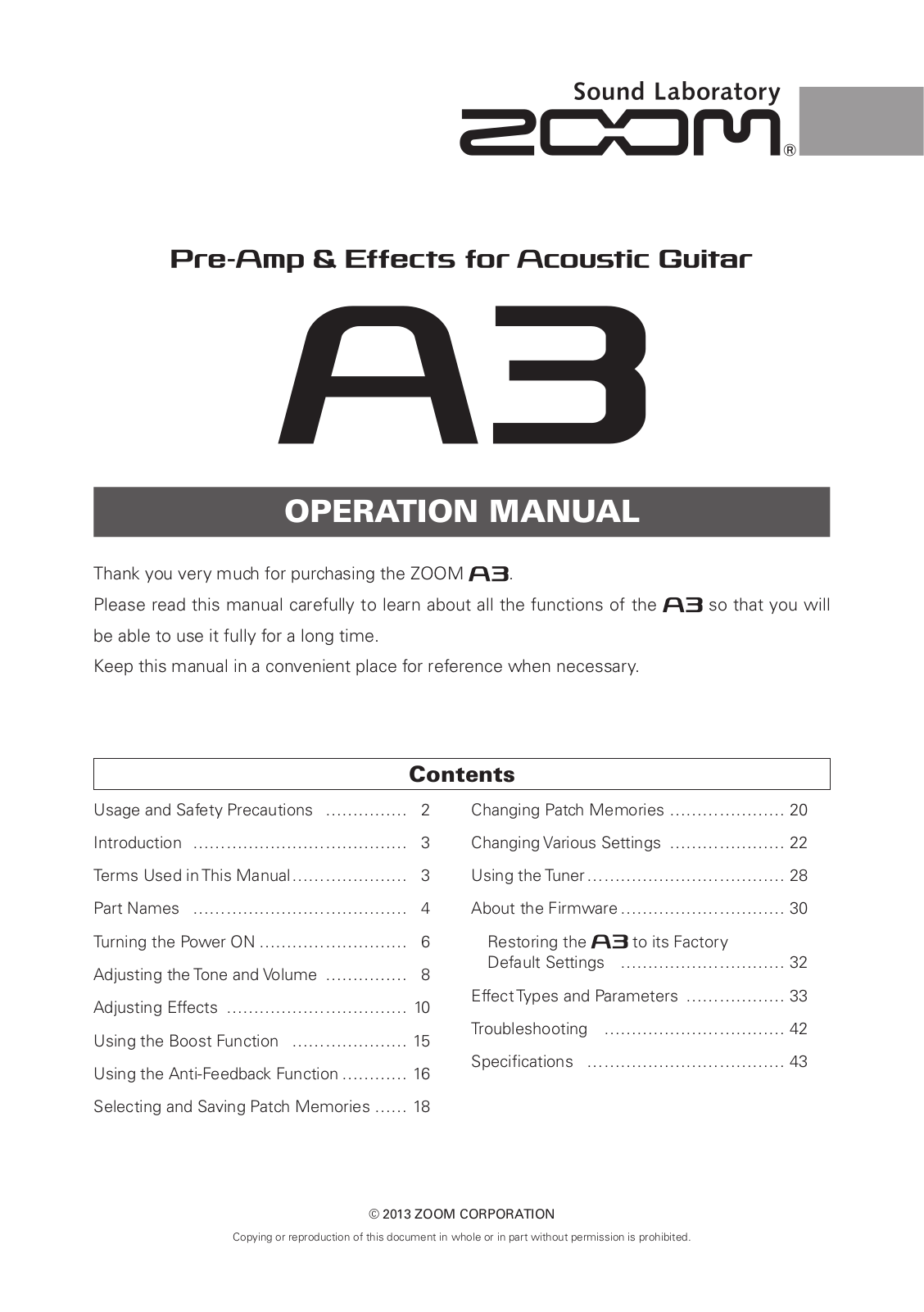 Zoom A3 Operation Manual