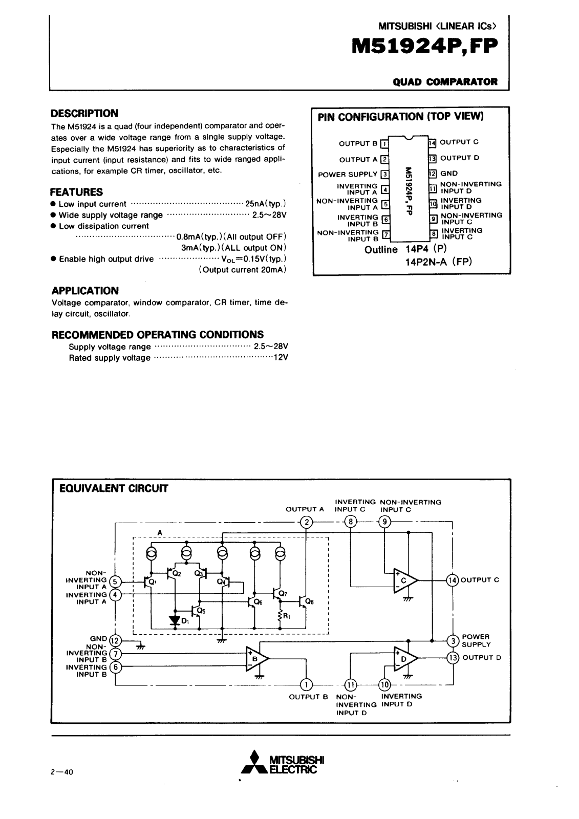 Mitsubishi M51981SL, M51981ML, M51924P, M51924FP, M51923FP Datasheet