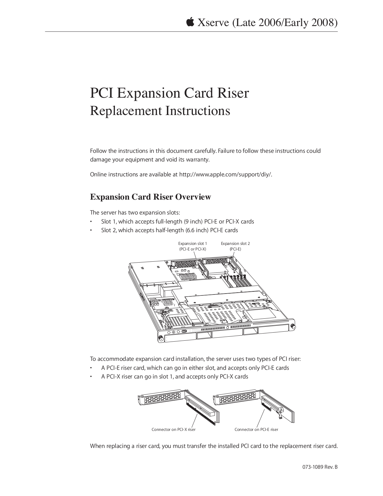 Apple Xserve DIY Procedure for Expansion Card Riser User Manual