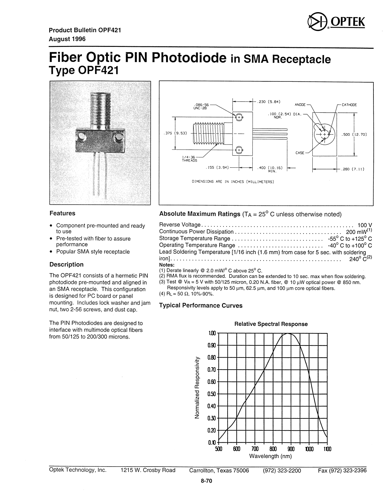 Datasheet OPF421 Datasheet (OPTEK) - ManualMachine.com
