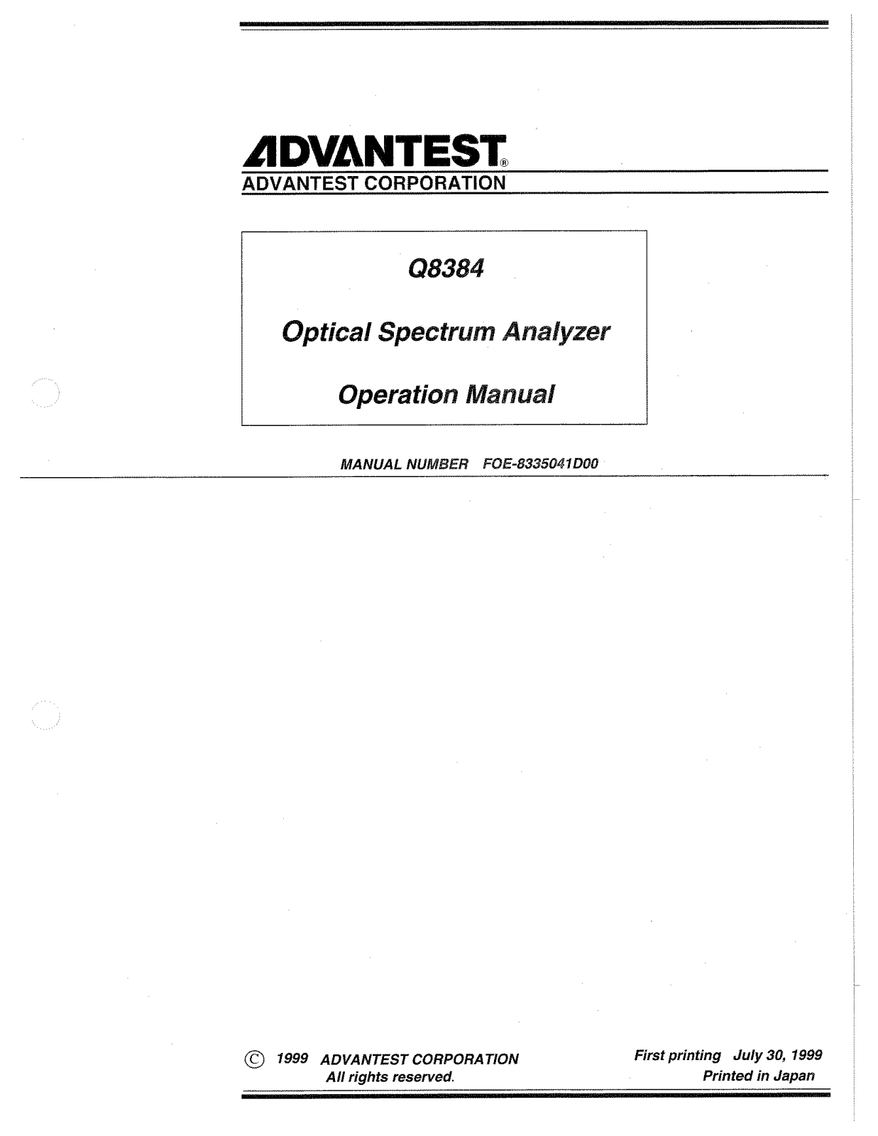 Advantest Corporation Q8384 User Manual