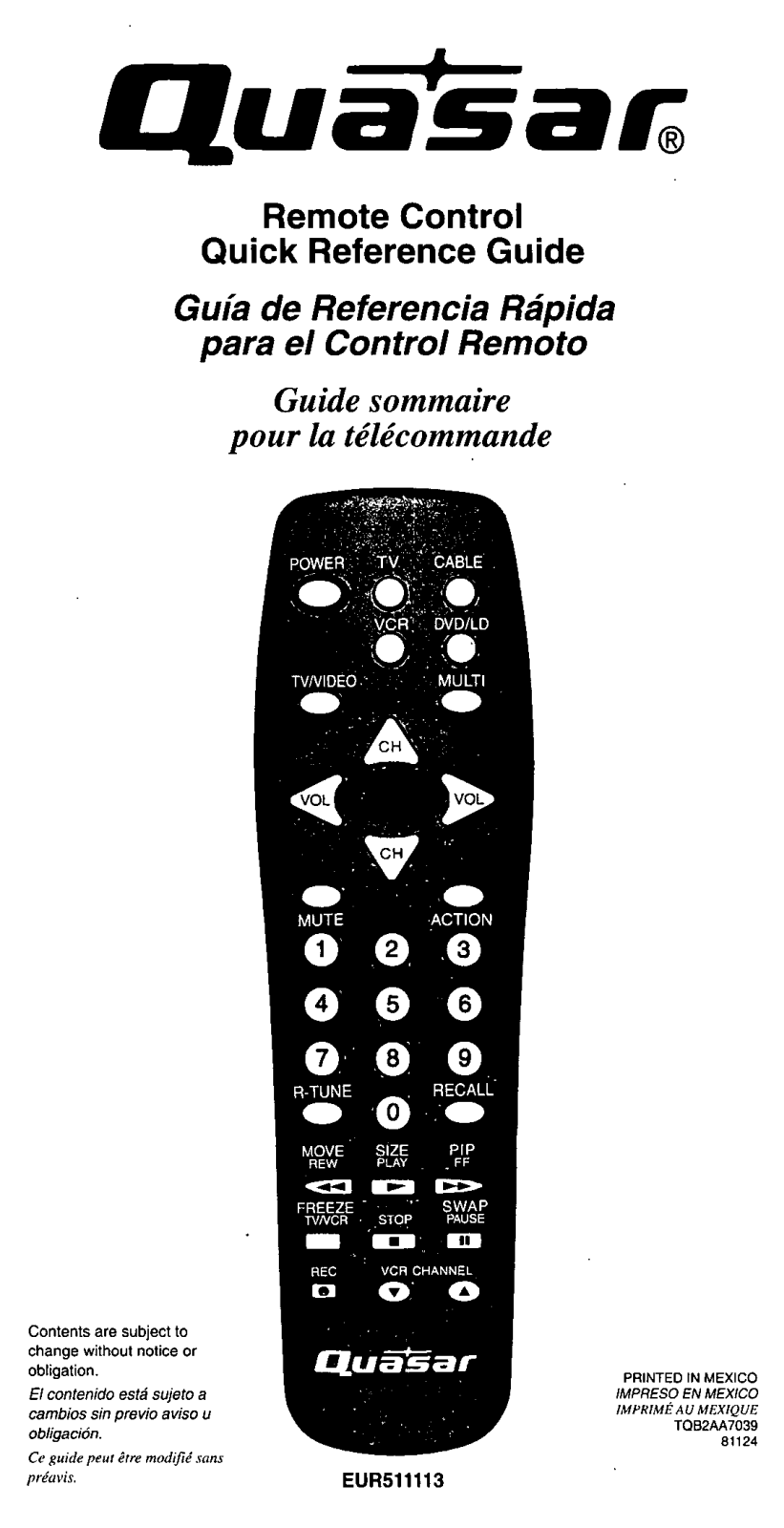 Panasonic EUR511113 User Manual