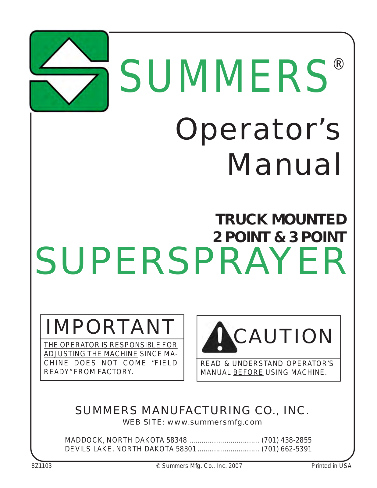 Summers 3Pt Supersprayer User Manual