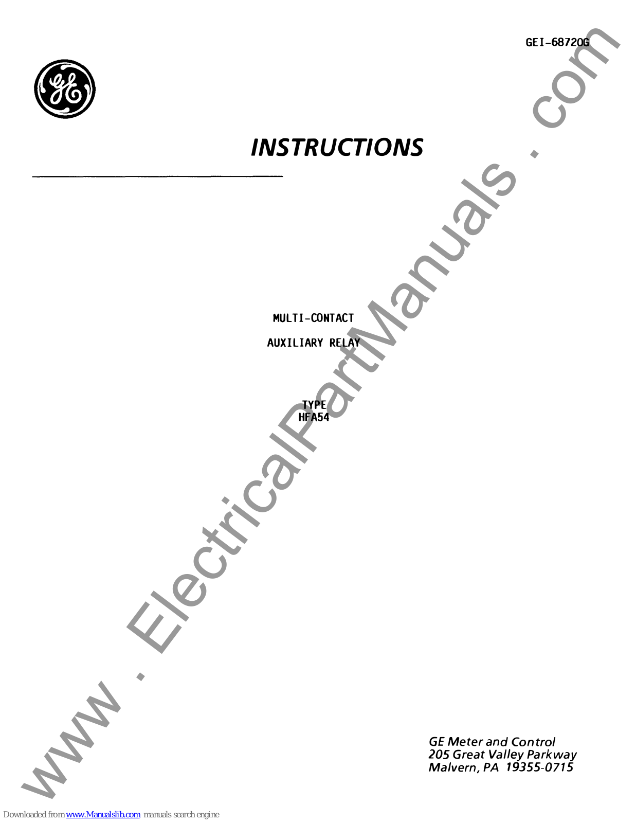 GE HFA54, HFA54B, HFA54C, HFA54D, HFA54E Instructions Manual