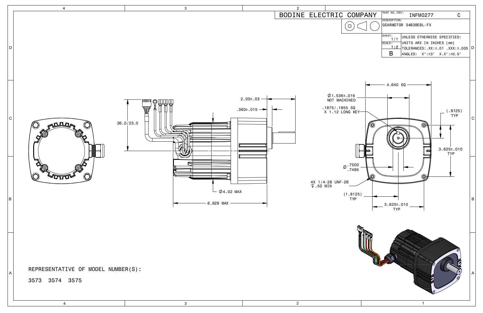 Bodine 3573, 3574, 3575 Reference Drawing