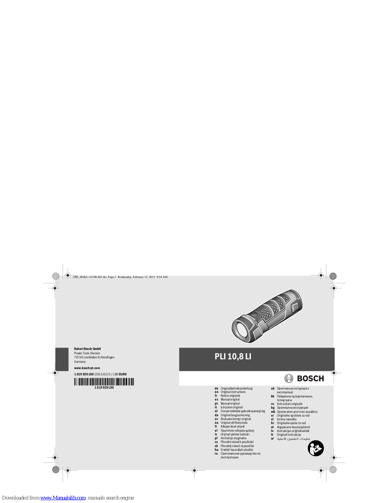 Bosch PLI 10.8 LI Original Instructions Manual