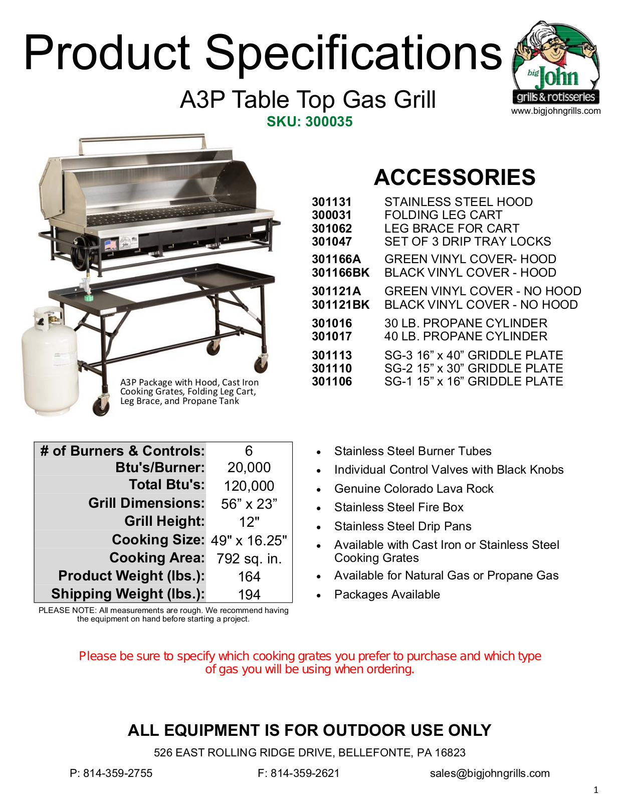 Big John A3P-LPCI User Manual