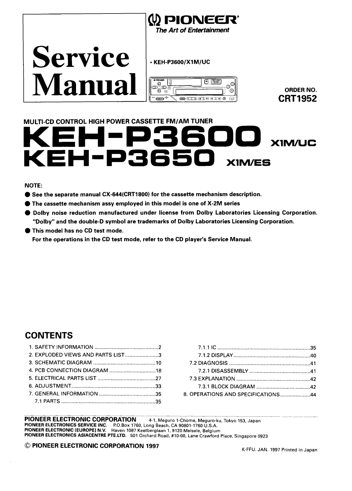 PIONEER KEH P3600, KEH P3650 Service Manual
