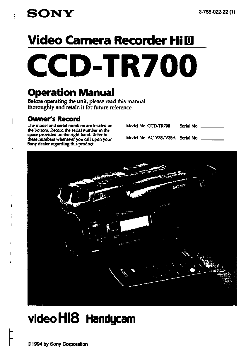 Sony AC-V35, AC-V35A User Manual