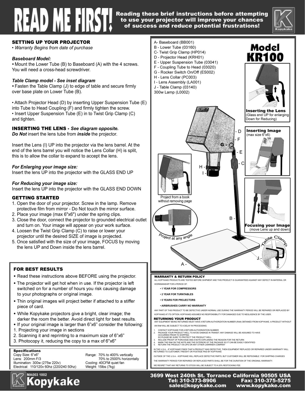 Kopykake KR100 Installation  Manual