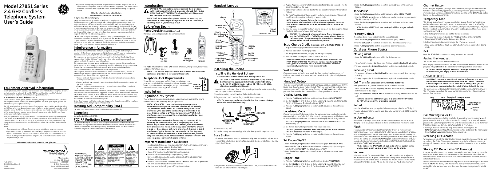 Thomson 27831GE2 Instruction