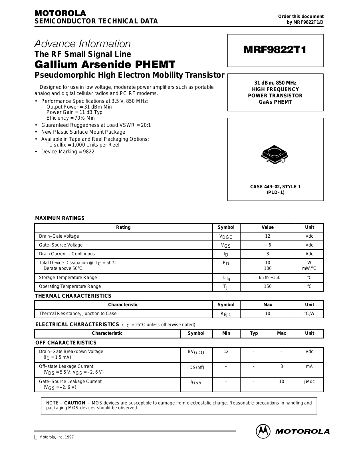 Motorola MRF9822T1 Datasheet