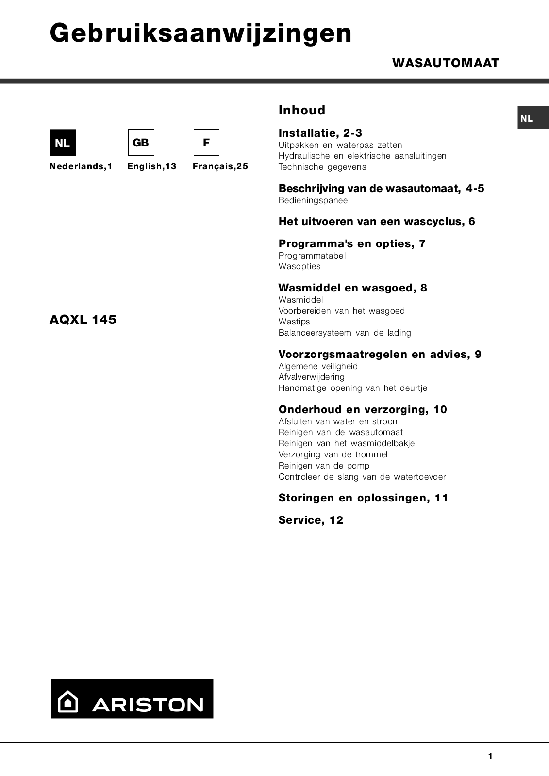 Ariston AQXL145 User Manual