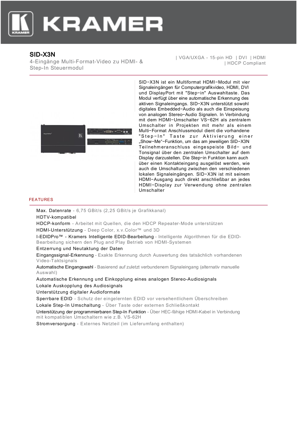 Kramer SID-X3N User Manual