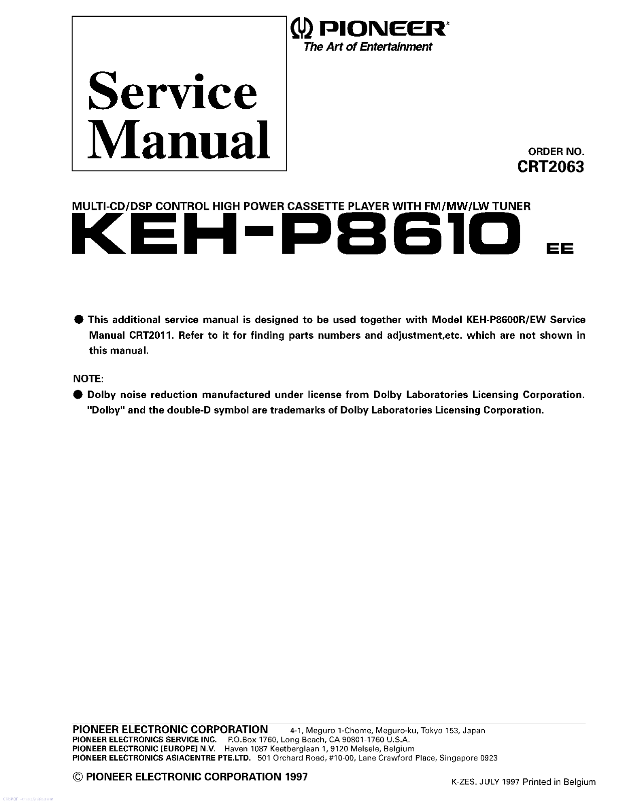 Pioneer KEHP-8610 Service manual