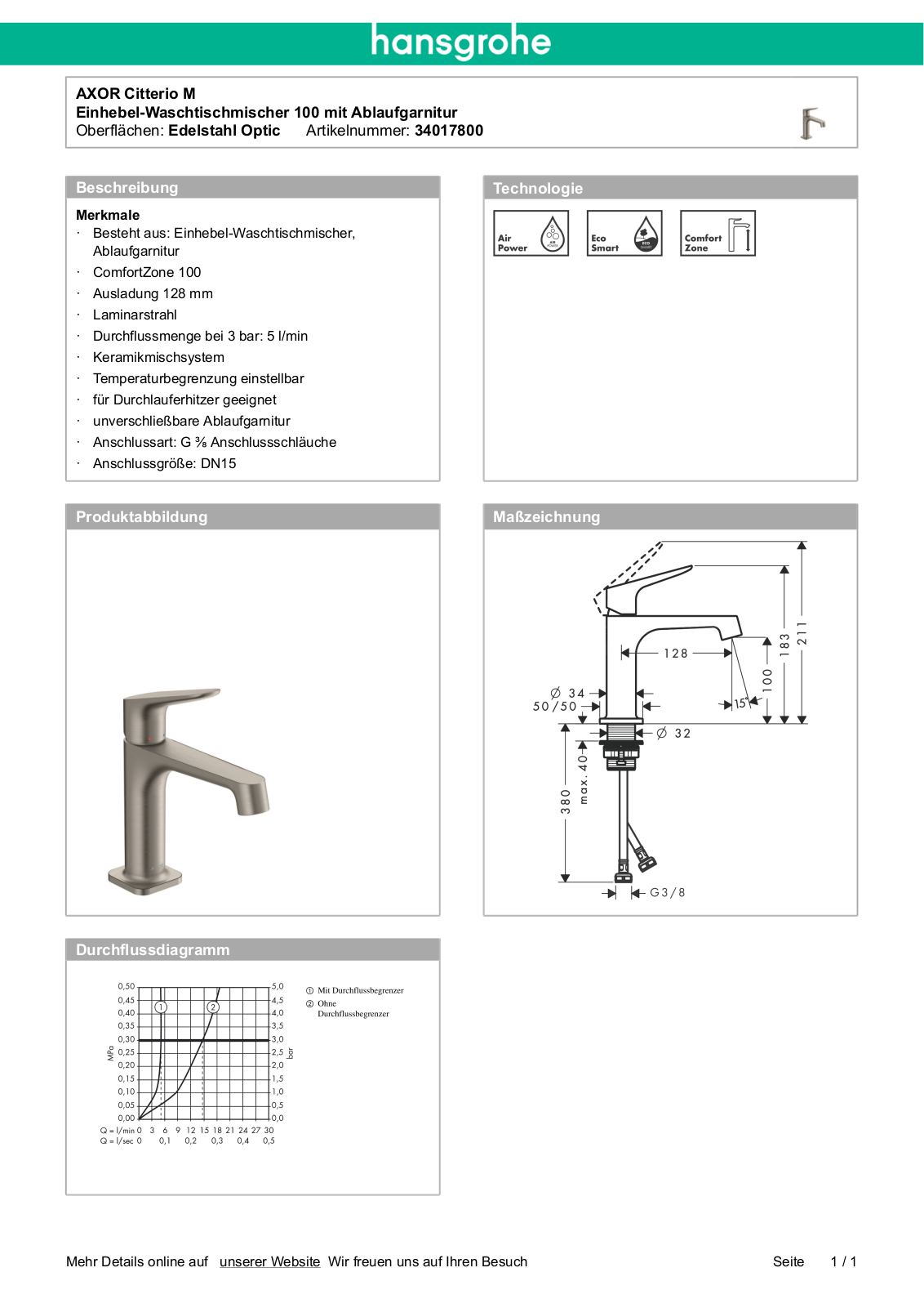 Hansgrohe AXOR 34017800 User Manual