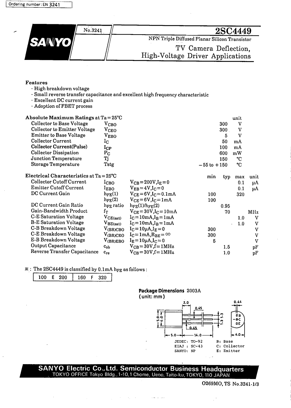 SANYO 2SC4449 Datasheet