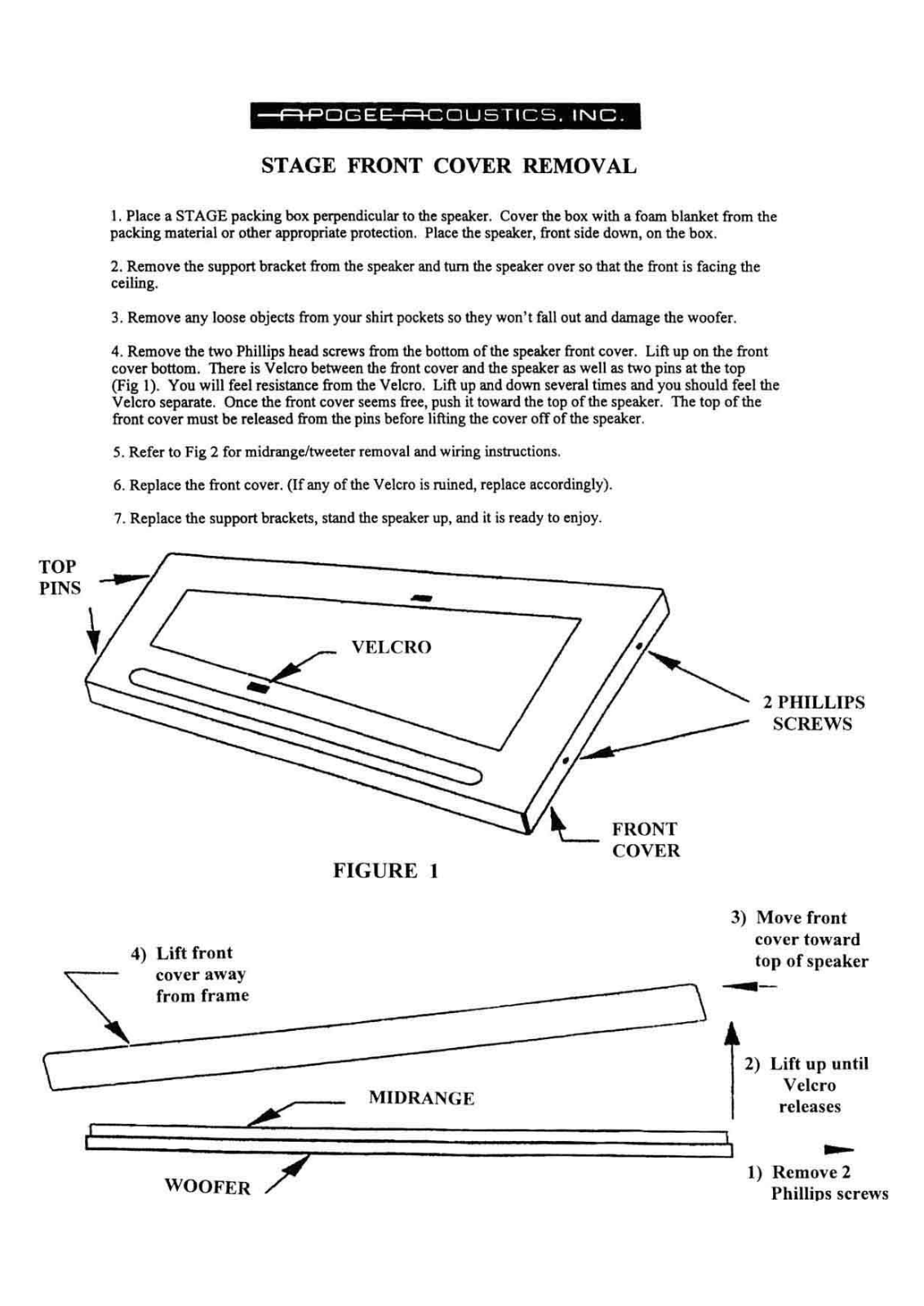 Apogee Stage Mid Tweeter Service manual