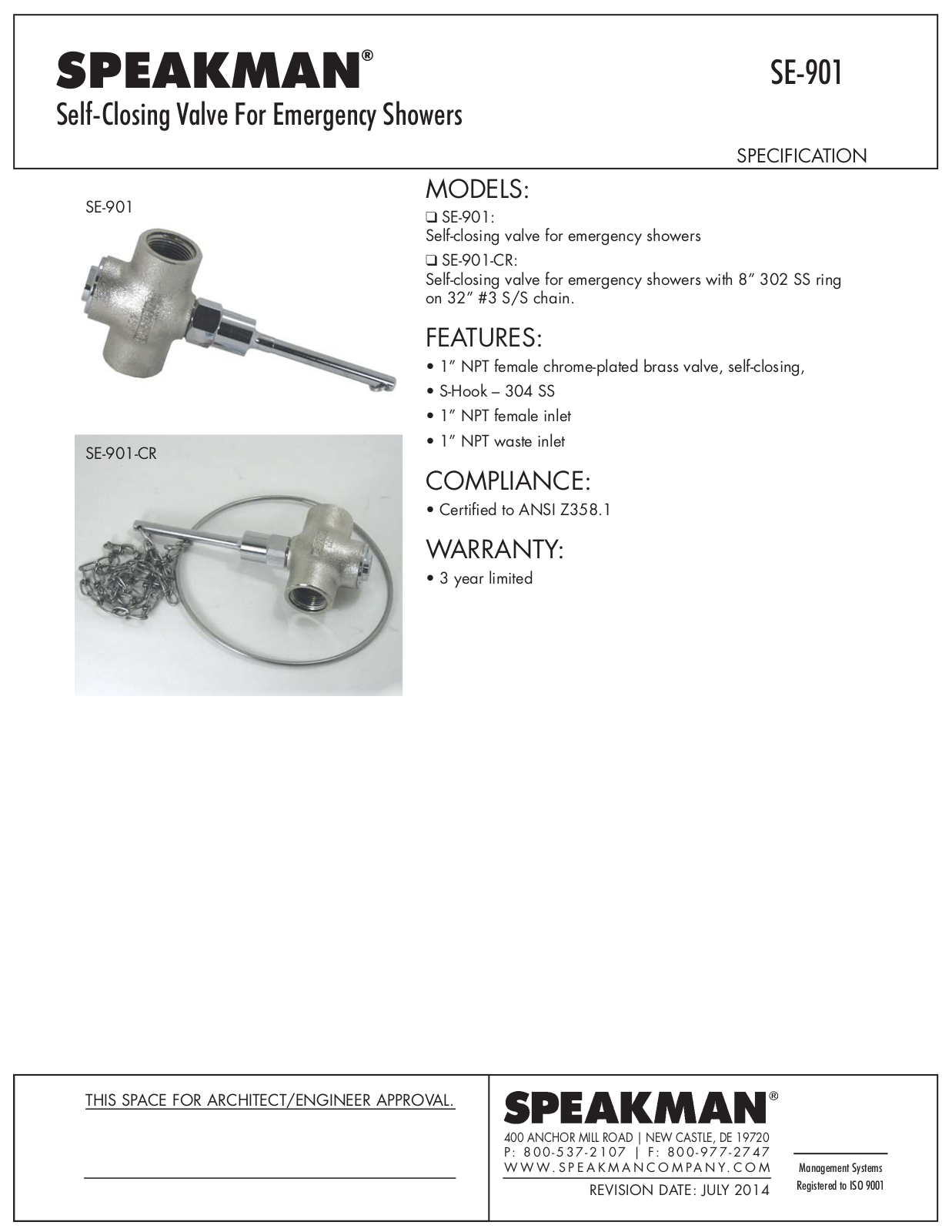 Speakman SPK1459 Specifications - ManualMachine.com