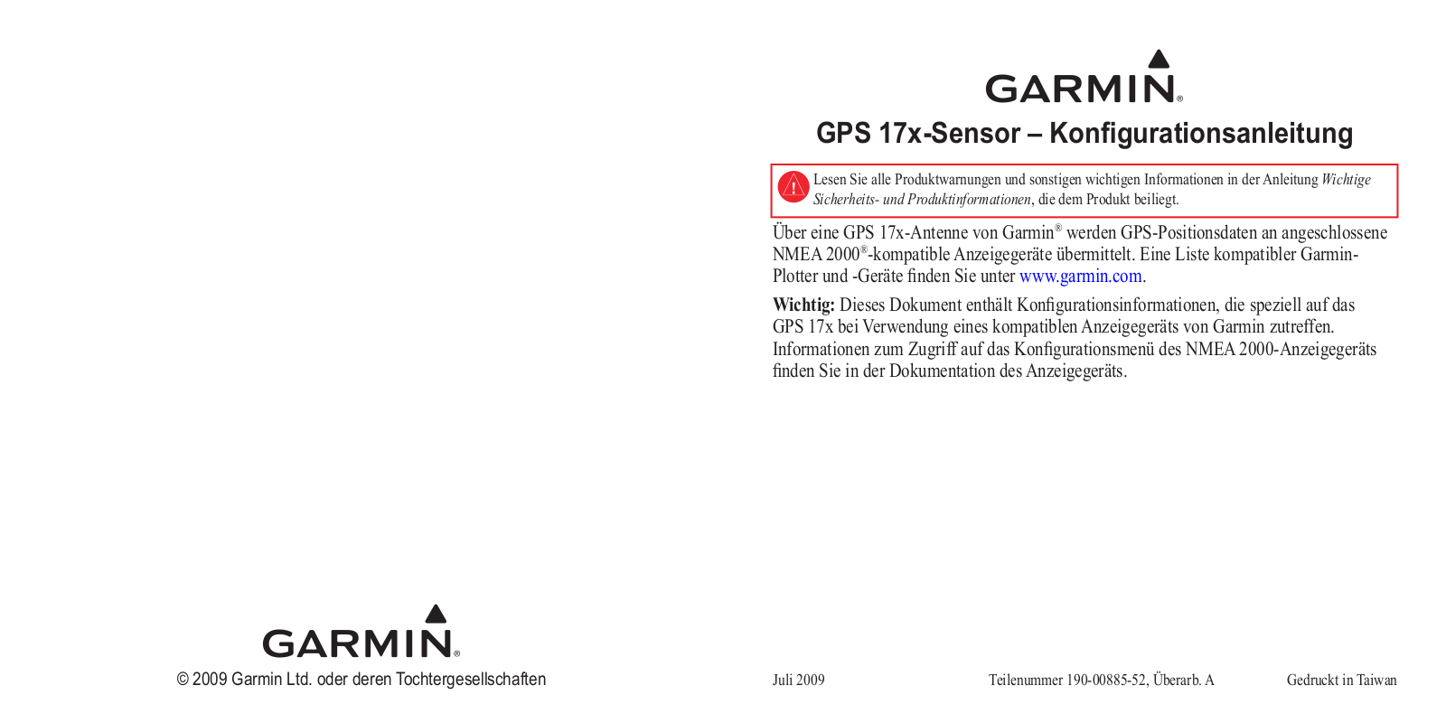 Garmin GPS 17x NMEA 2000 Quick Start Guide