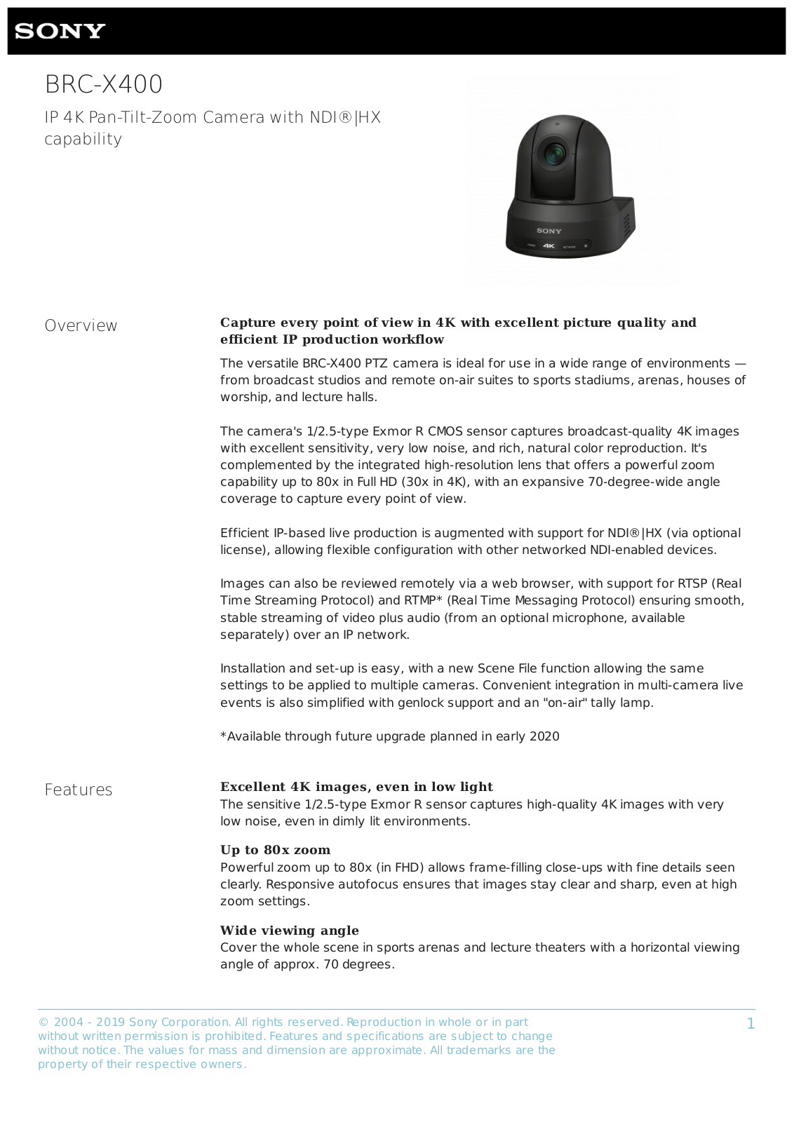 Sony BRC-X400 Datasheet