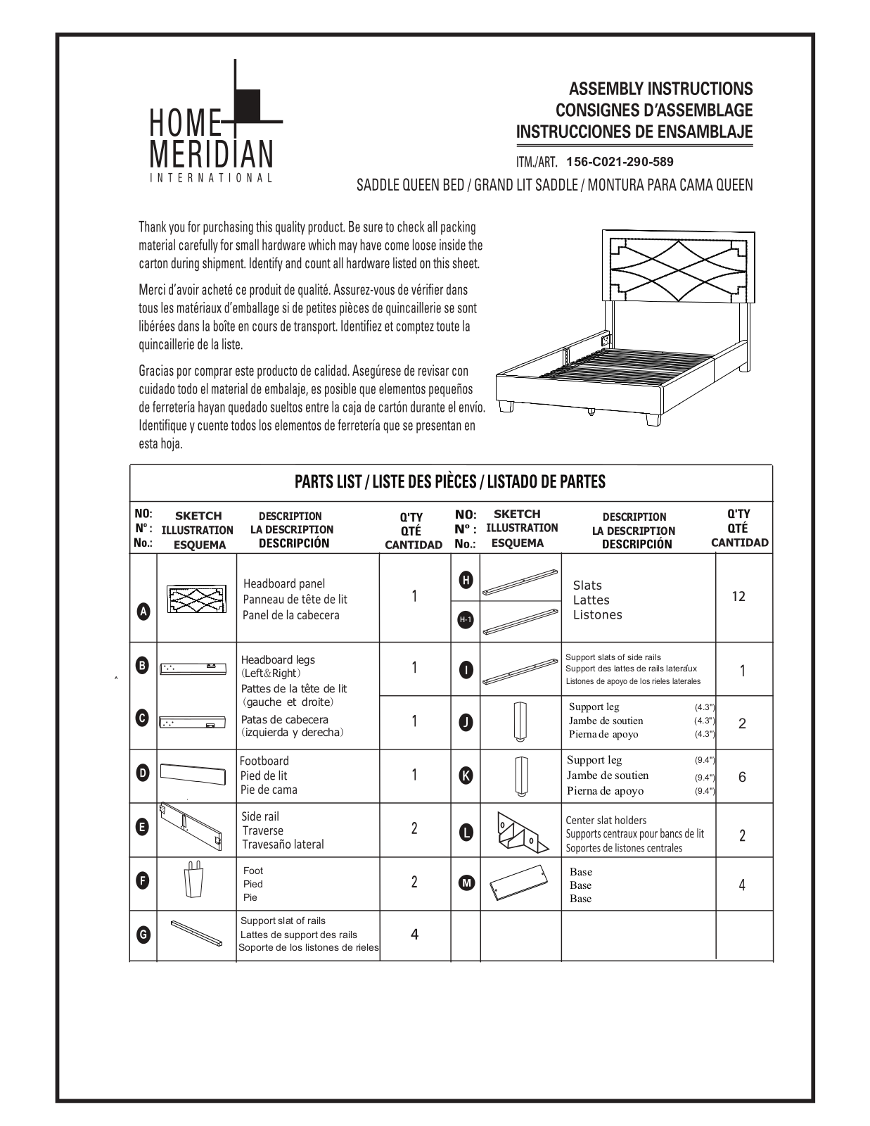 HomeFare 156C021290589 Assembly Guide