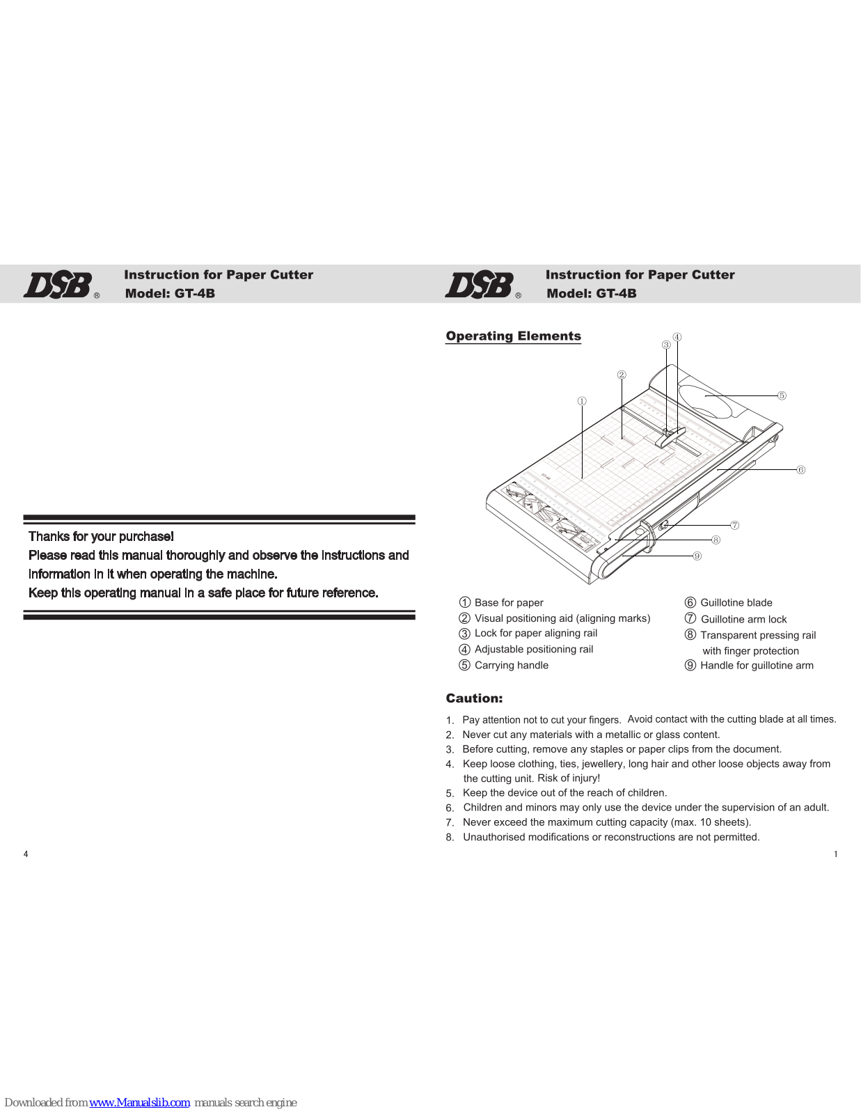 DSB GT-4B Instructions For Use Manual