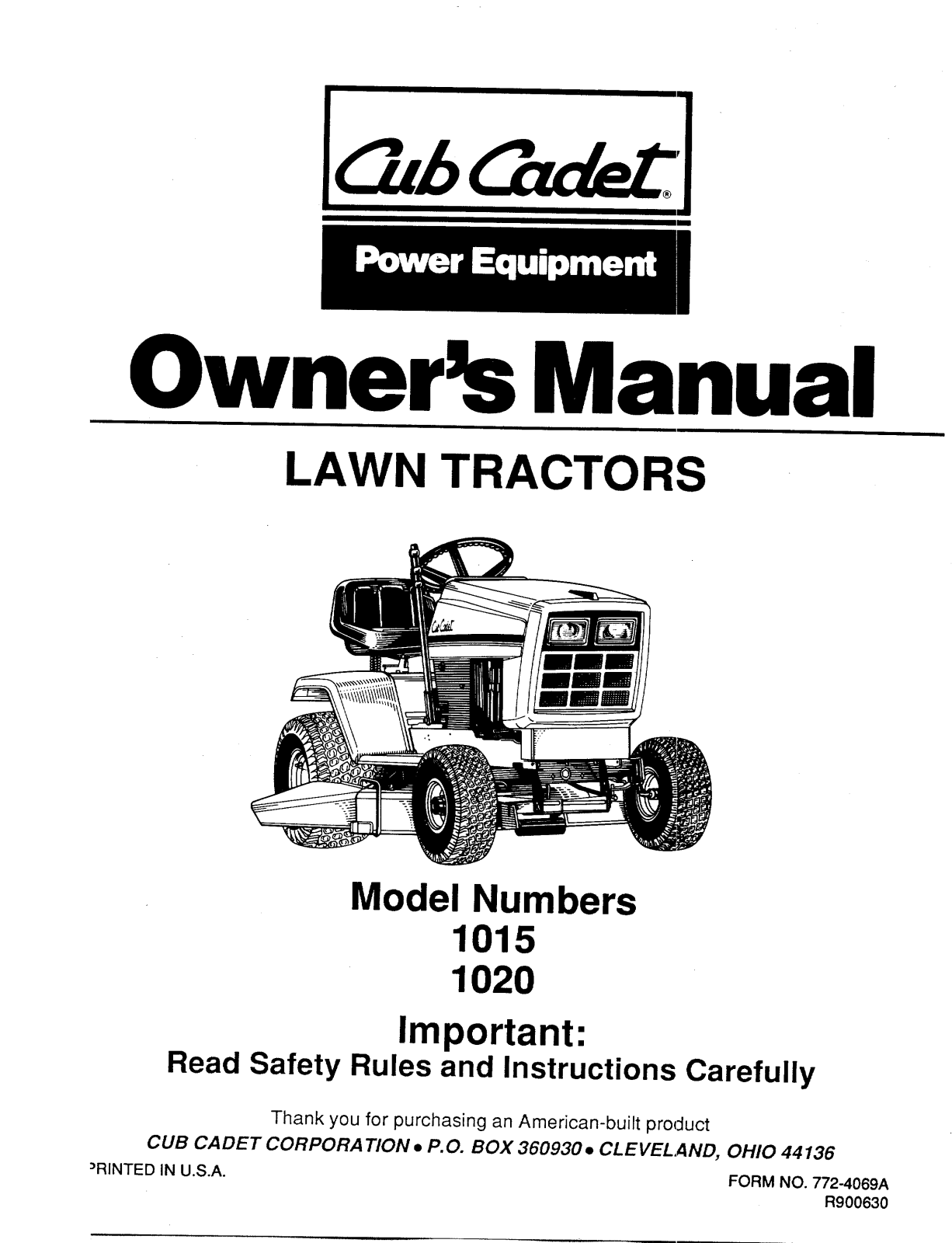 Cub Cadet 1015, 1020 User Manual