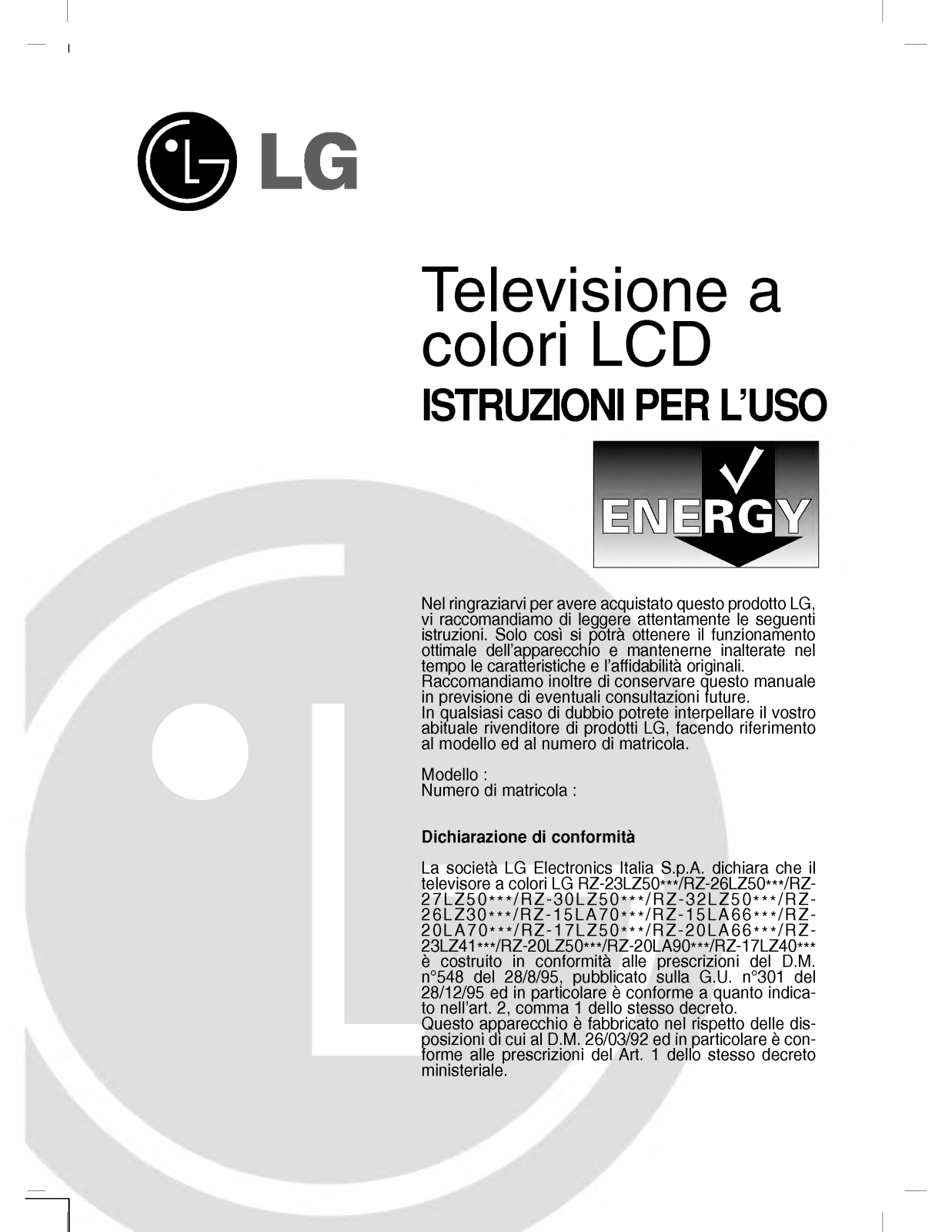 Lg RZ-23LZ41 User Manual