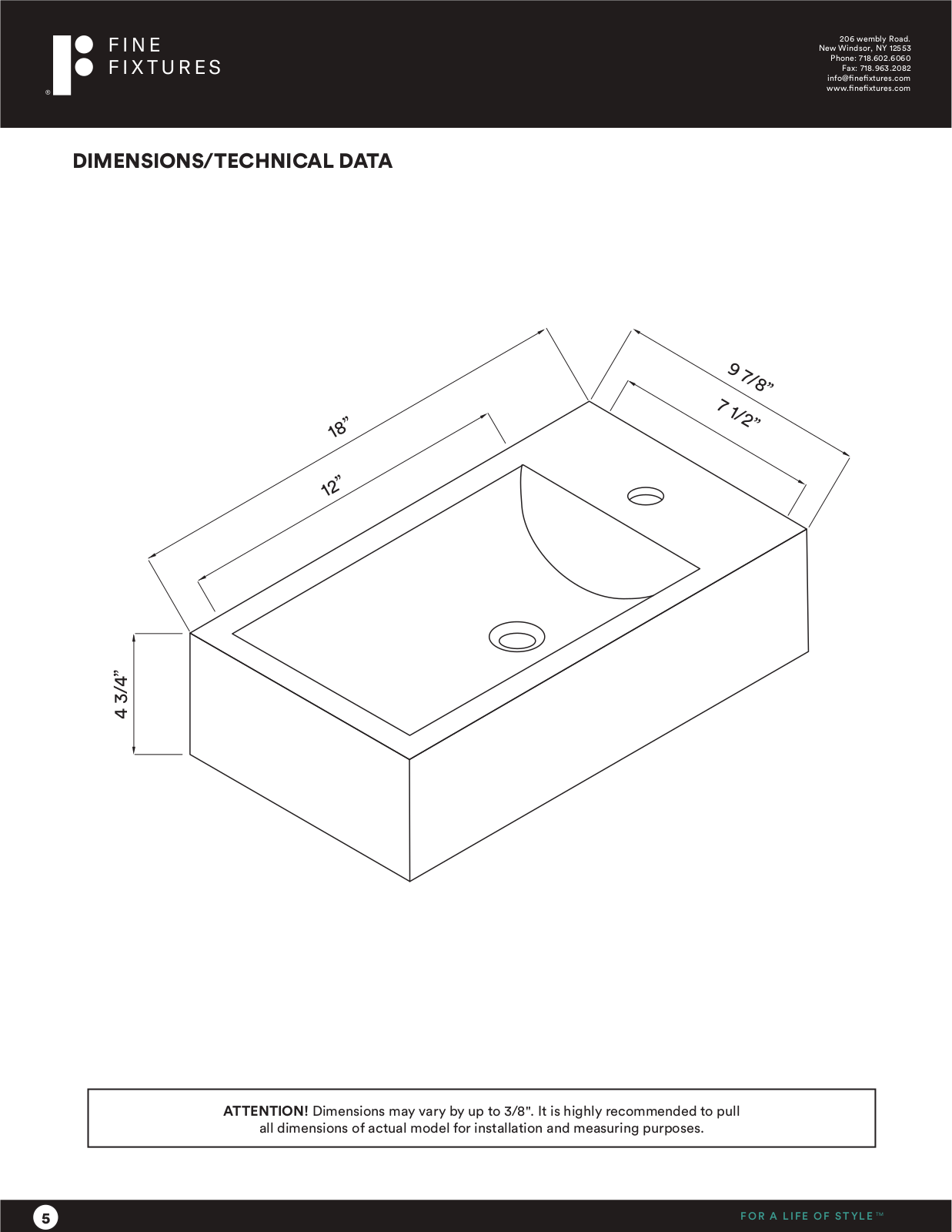 Fine Fixtures FINF1164 Specifications - ManualMachine.com