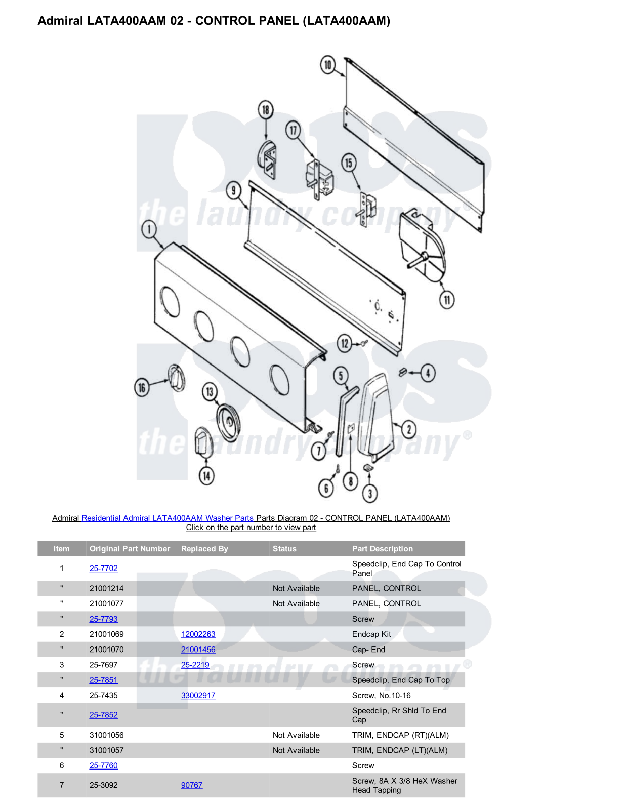 Admiral LATA400AAM Parts Diagram