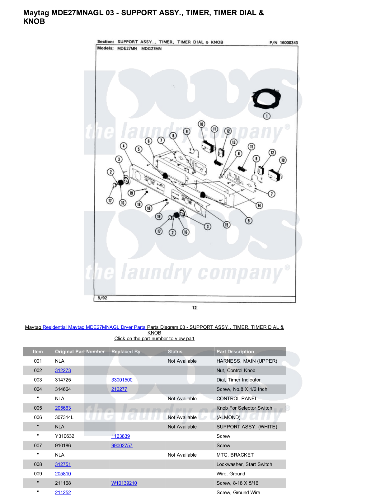 Maytag MDE27MNAGL Parts Diagram