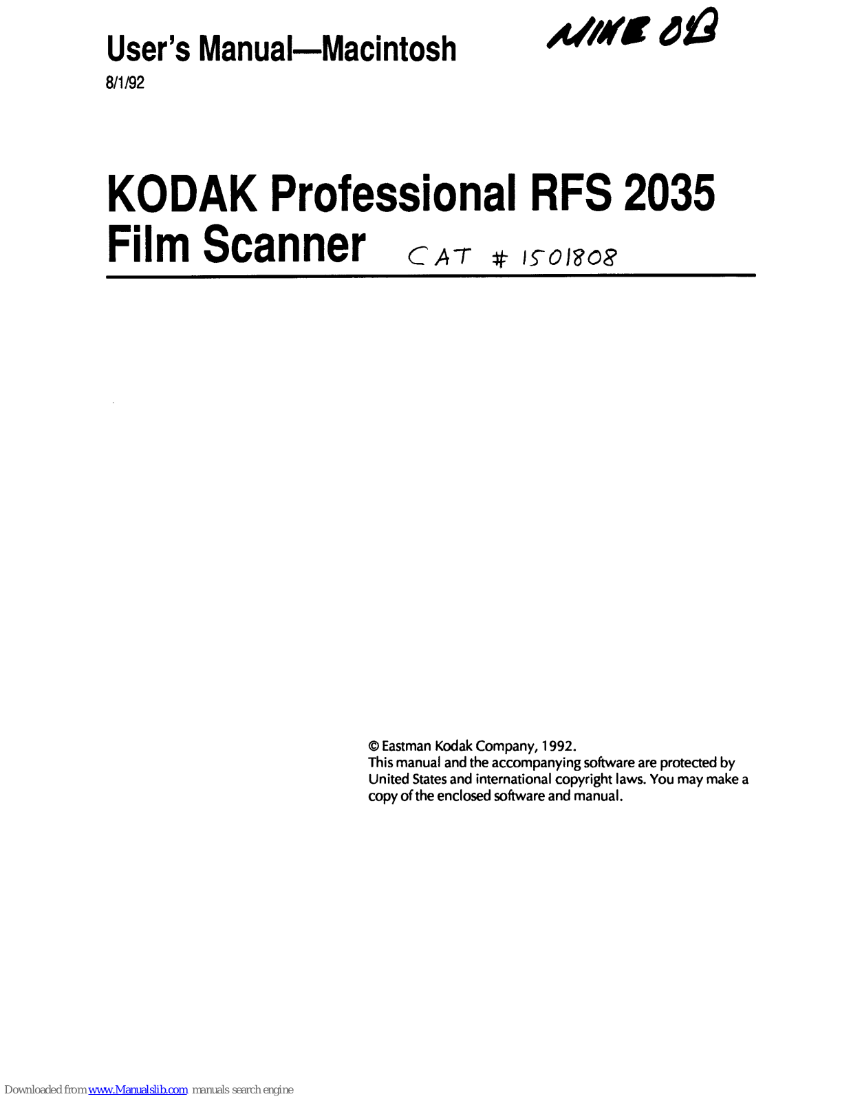 Kodak RFS 2035 FILM SCANNER, Professional RFS 2035 User Manual