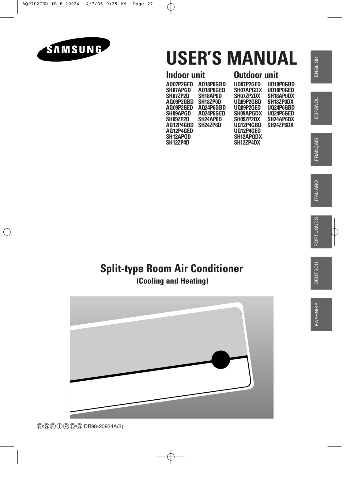 Samsung SH-12APGDX, SH-09APGDX, SH-24AP6DX User Manual