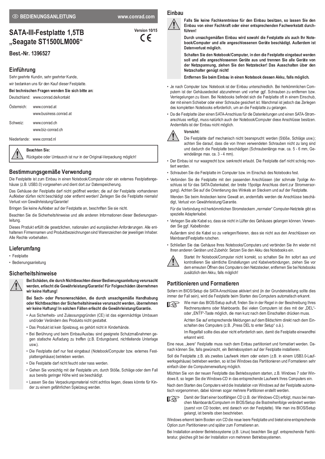 Seagate ST1500LM006 OPERATION MANUAL