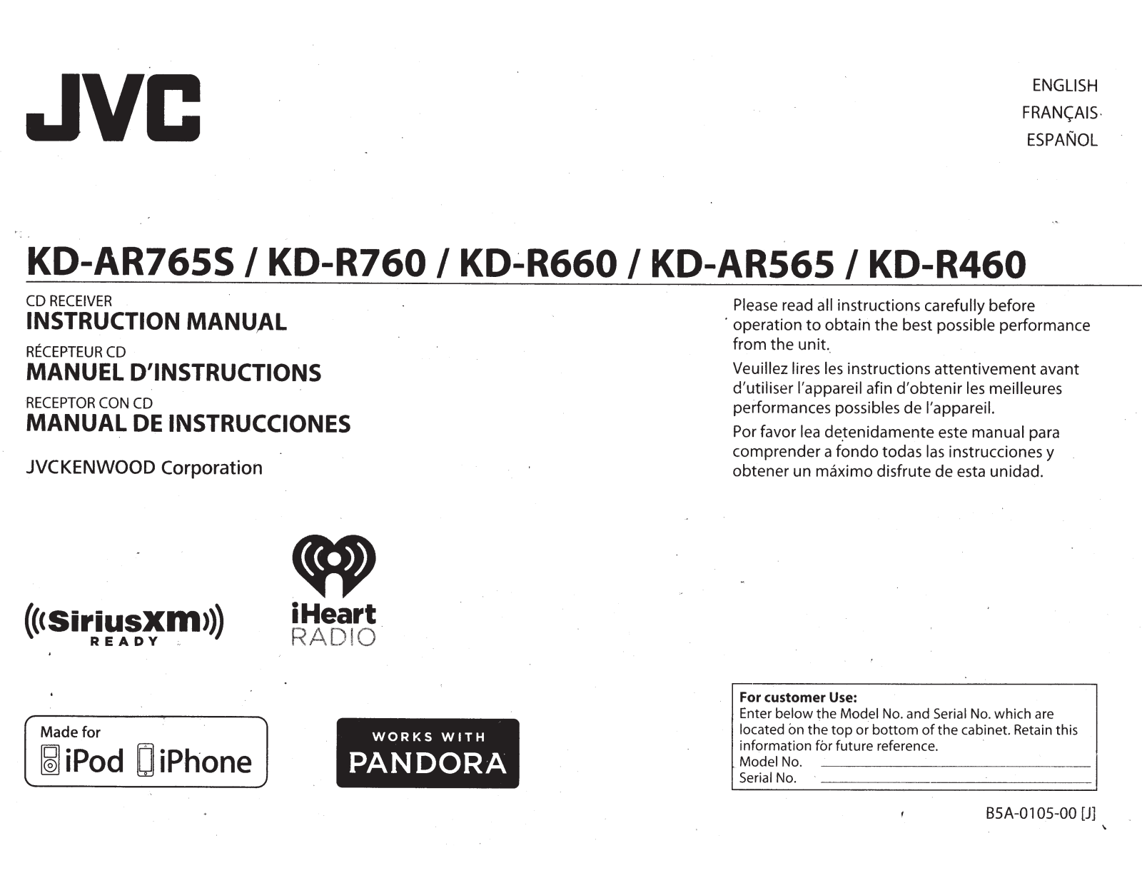Jvc KD-R660, KD-R460, KD-AR765S, KD-AR565, KD-R760 User Manual - ManualMachine.com