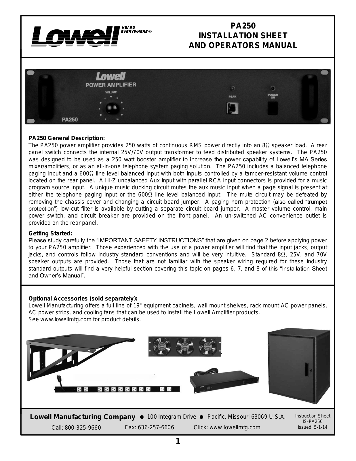 Lowell PA250 User Manual