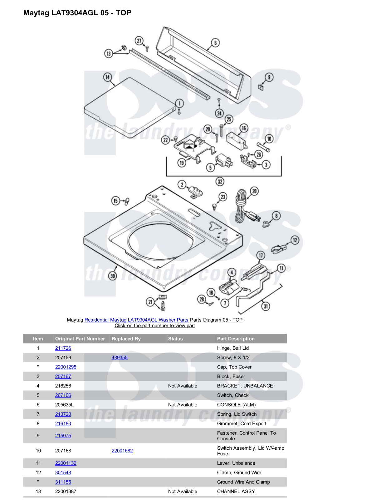 Maytag LAT9304AGL Parts Diagram