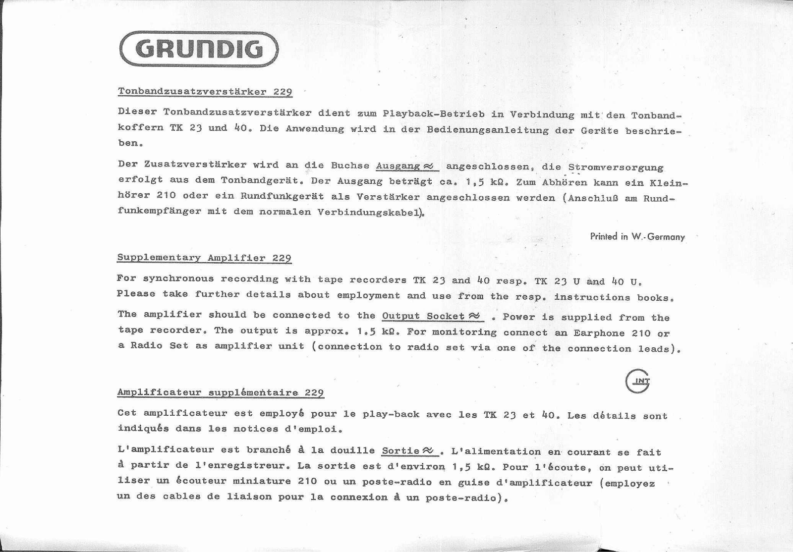 Grundig Tonband-Zusatz-229 Schematic