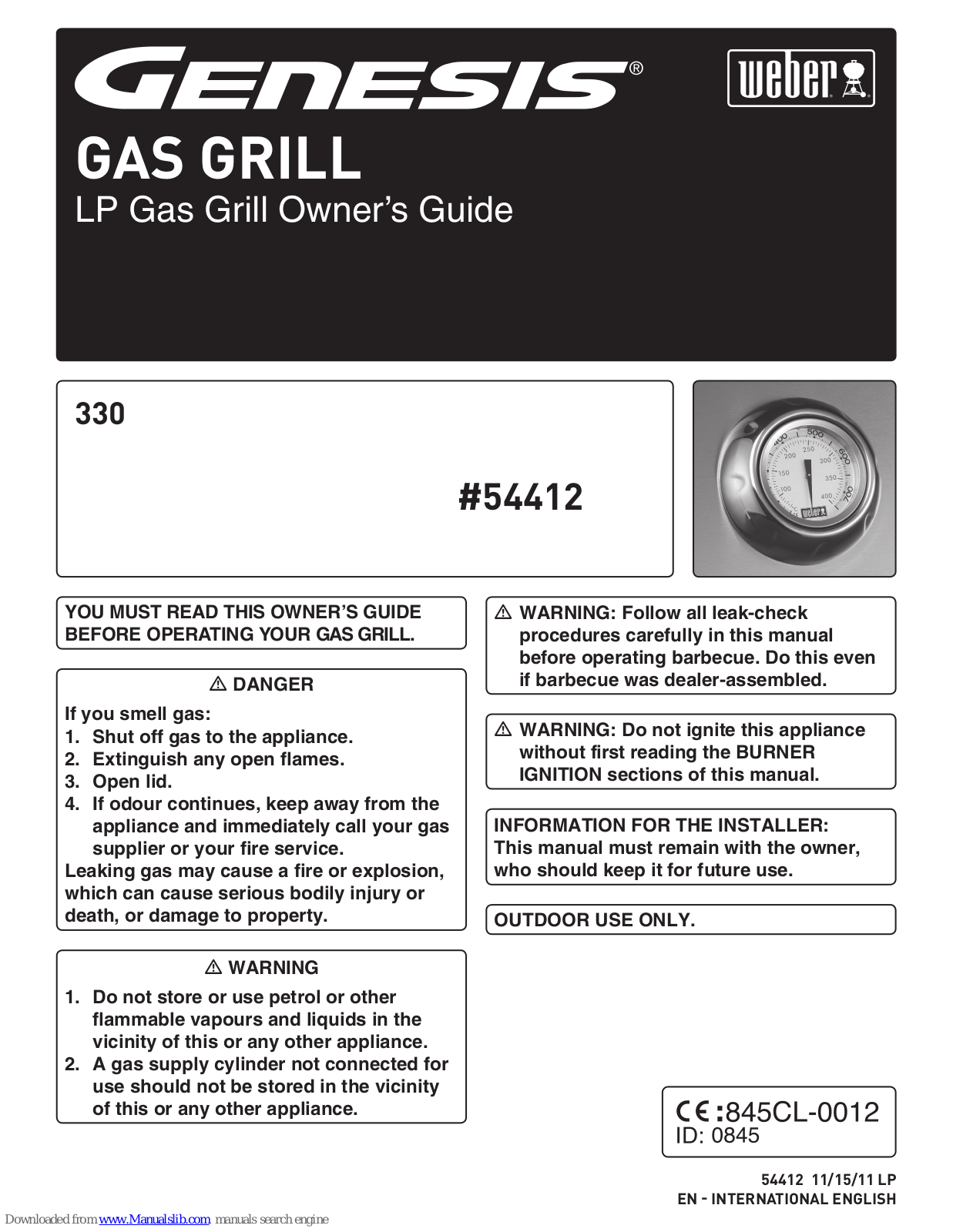Weber Genesis 330 LP Owner's Manual