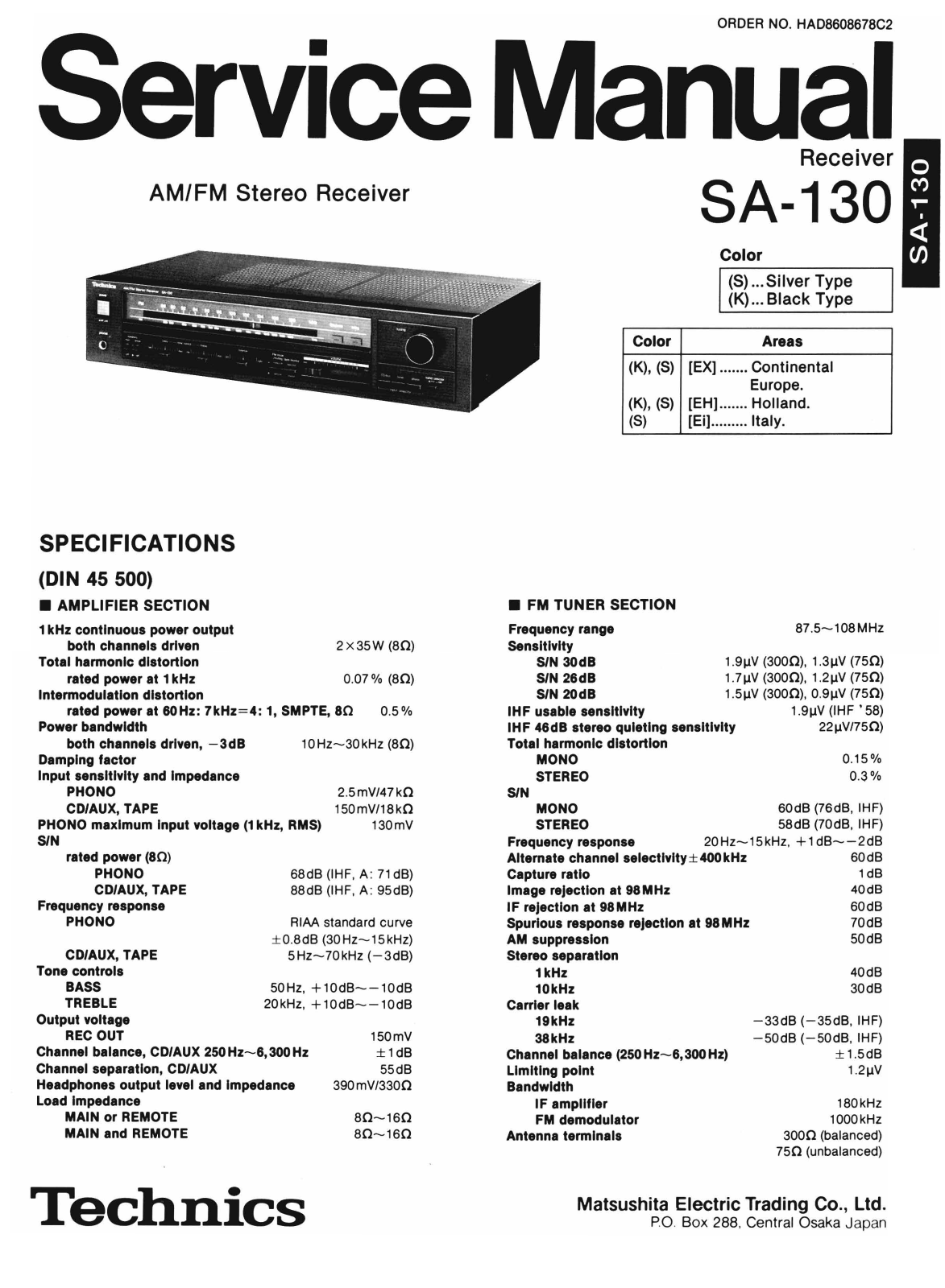 Technics SA-130 Service Manual