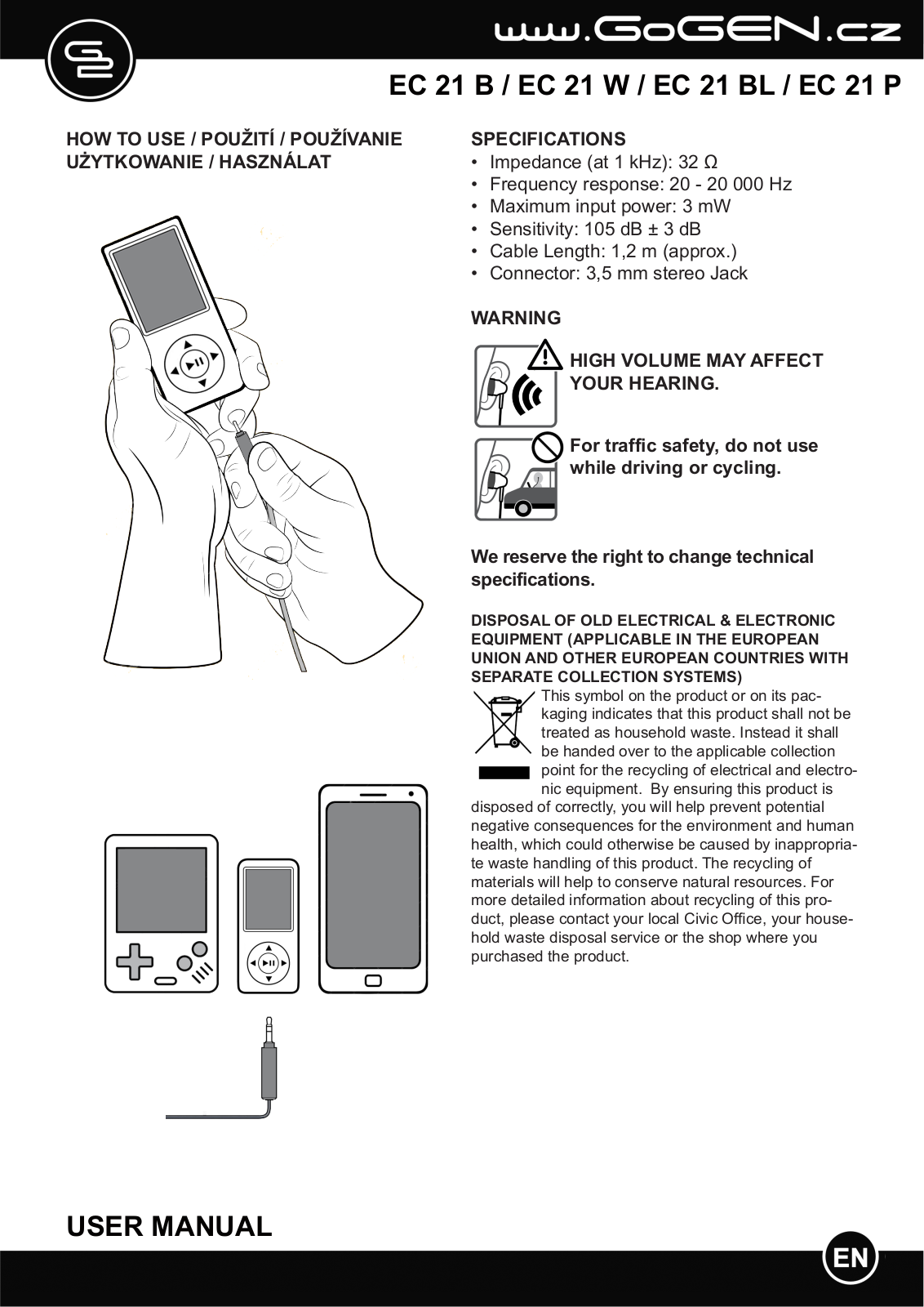 GoGEN EC 21B, EC 21BL, EC 21P, EC 21W User Manual