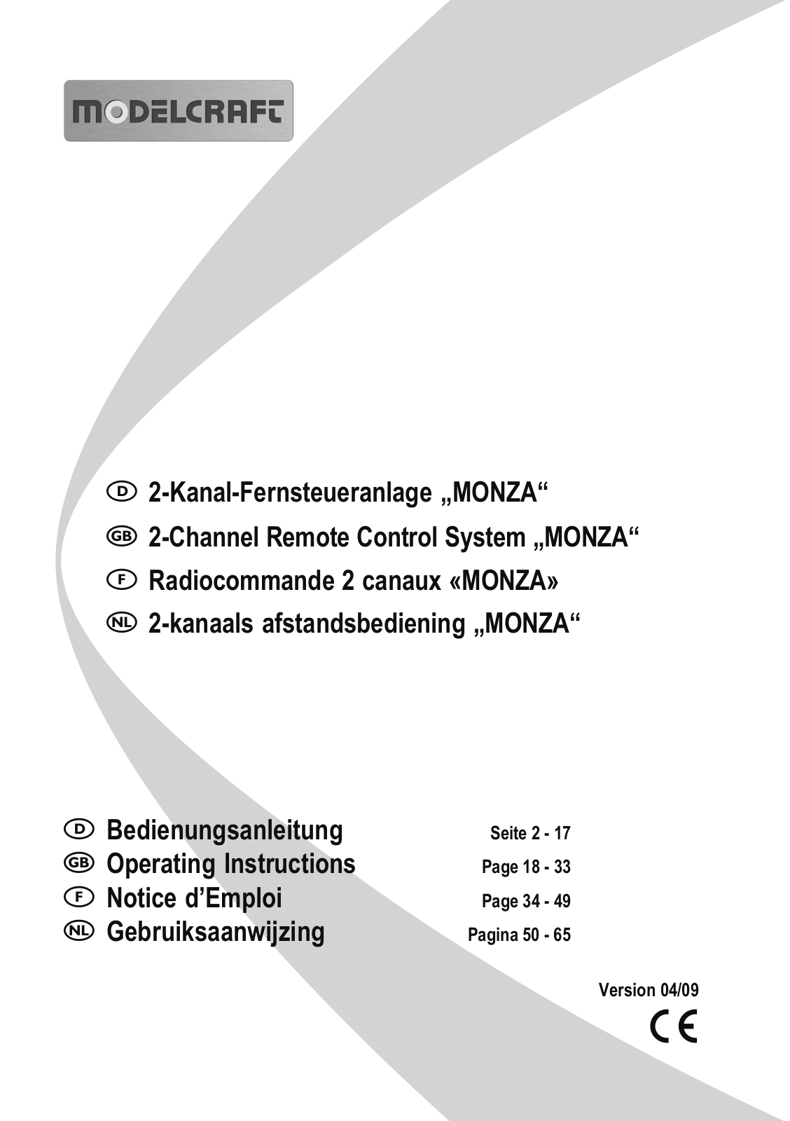 Modelcraft MONZA Operating instructions