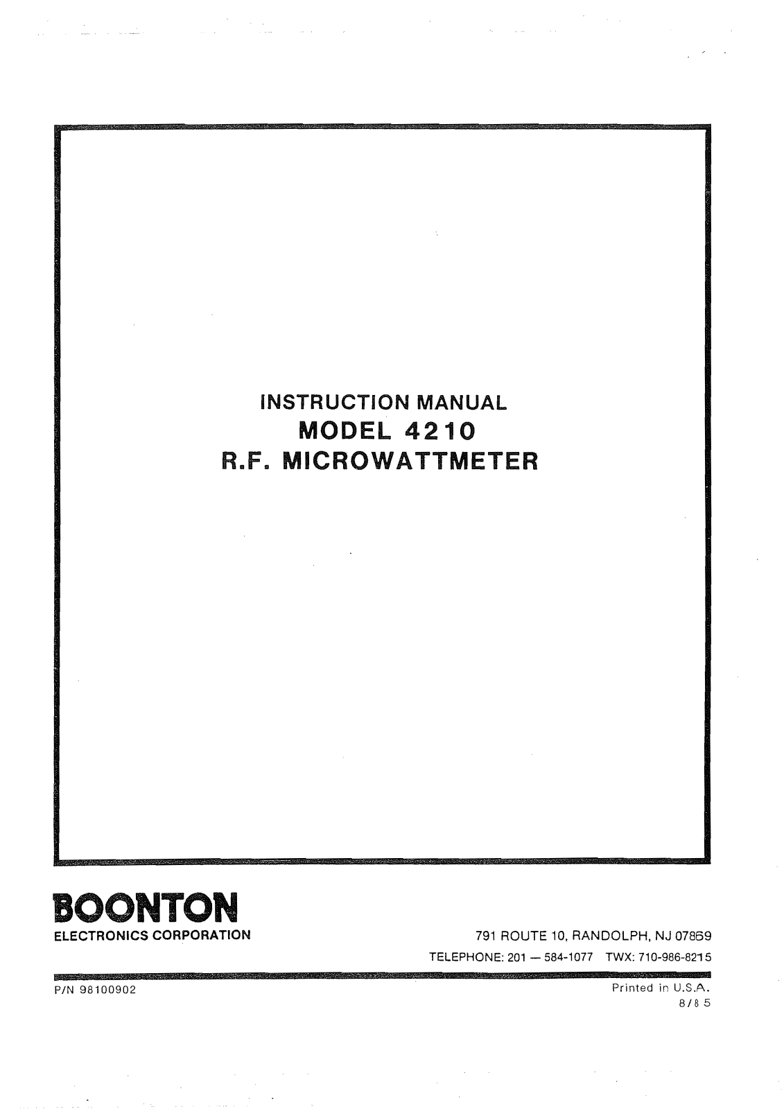 Boonton Electronics 4210 Service manual