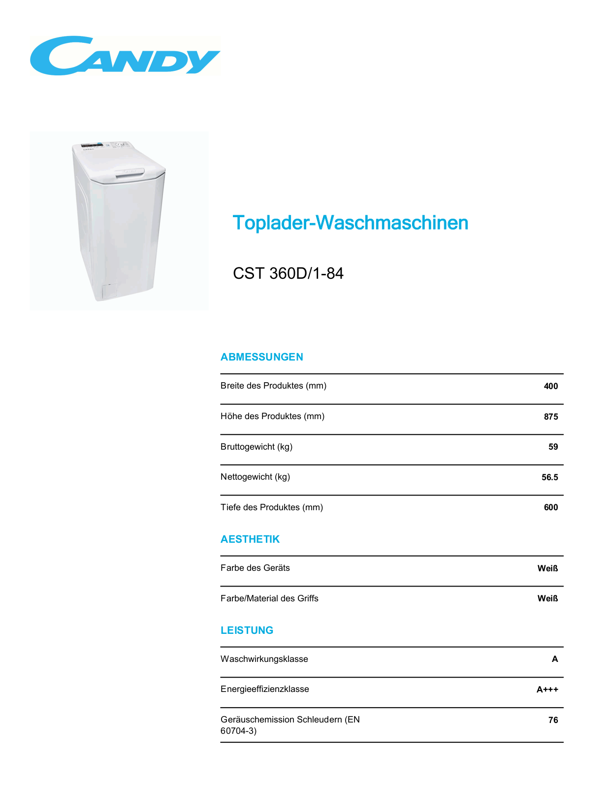 Candy CST 360D-1-84 User Manual