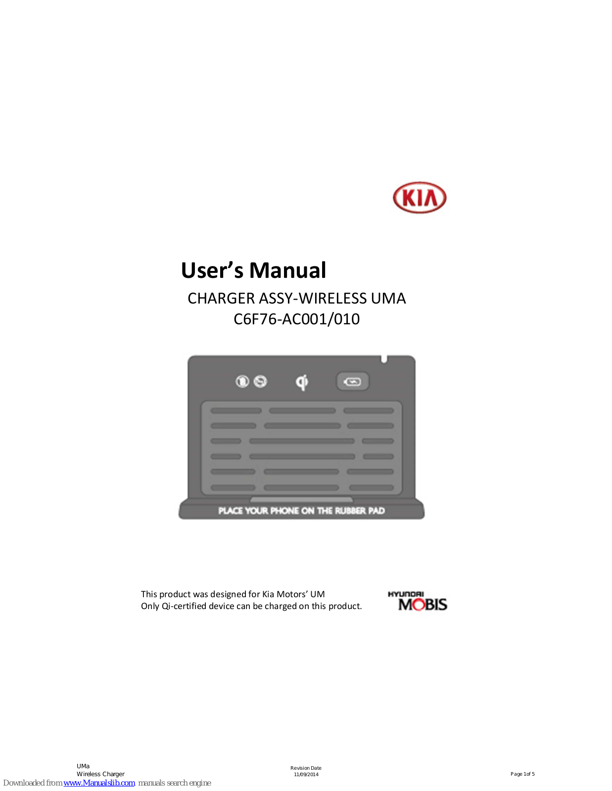 Kia CHARGER ASSY-WIRELESS UMA User Manual