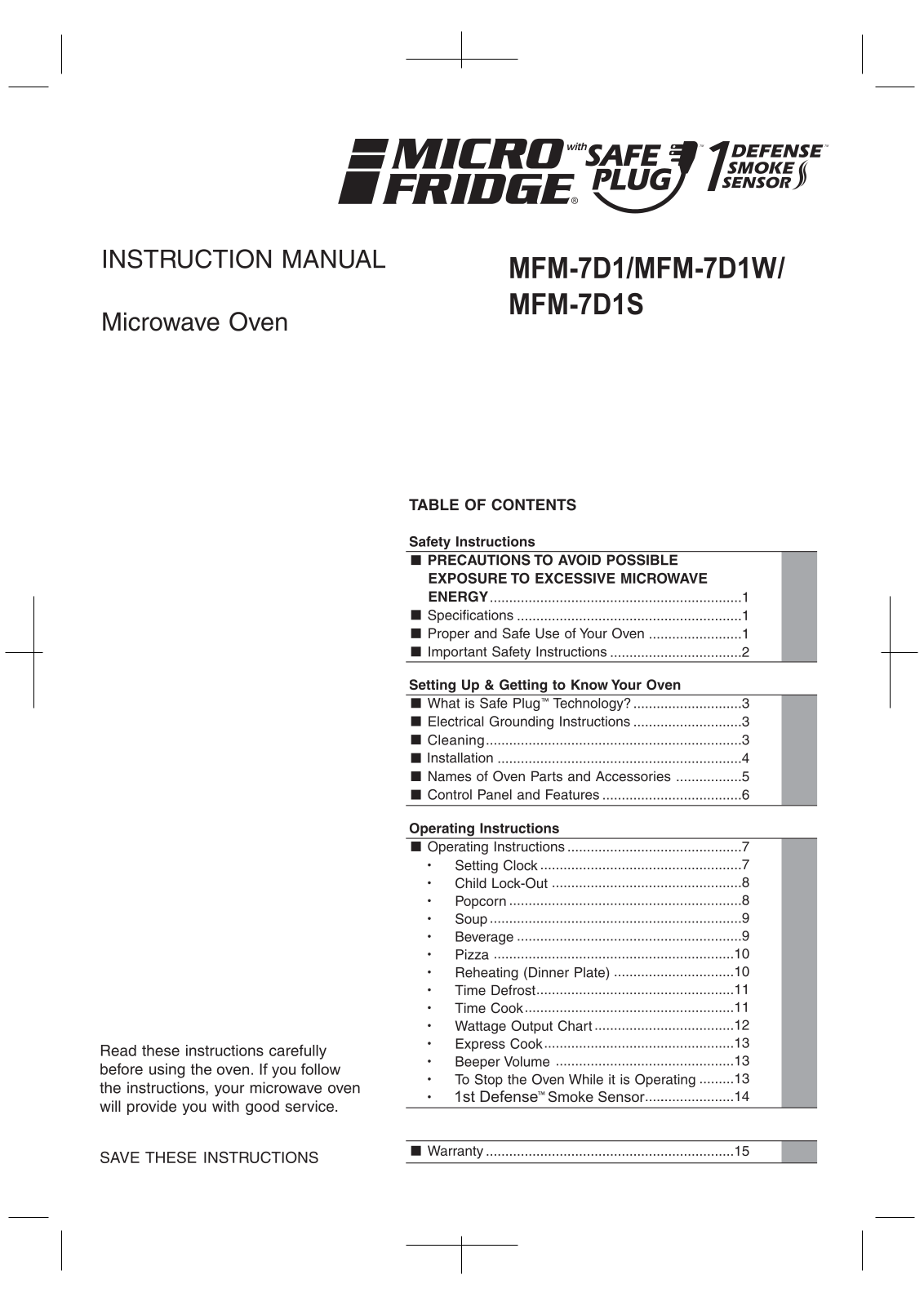 MicroFridge 3.6MF4A-7D1S, 3.1MFM-7D1, 3.6MF4A-7D1, 3.6MF4A-7D1W, 2.3MF4-7D1 User Manual - ManualMachine.com