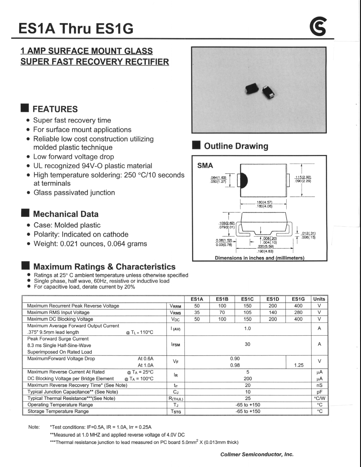 CALLM ES1C, ES1G, ES1B, ES1D, ES1A Datasheet